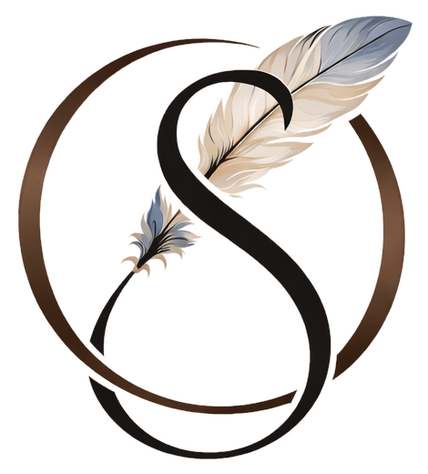Our Story mark: a quill feather drawn through a script S inside a circle